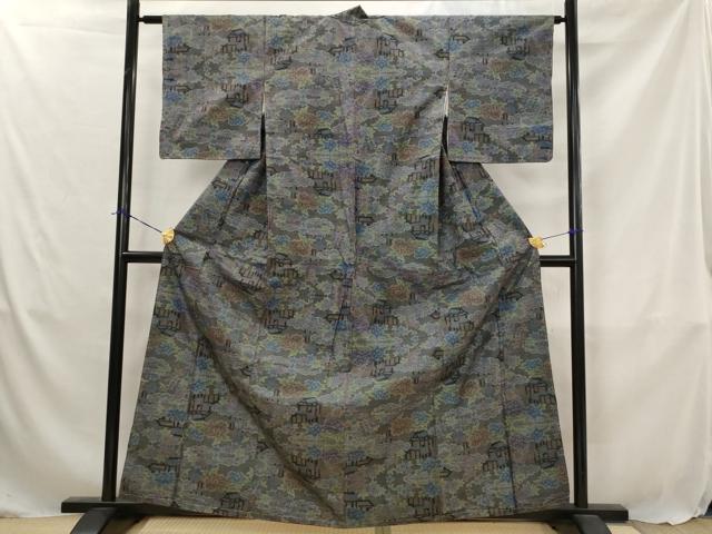 平和屋着物■本場大島紬 7マルキ 風景花文 正絹 逸品 未使用 AABJ5058st