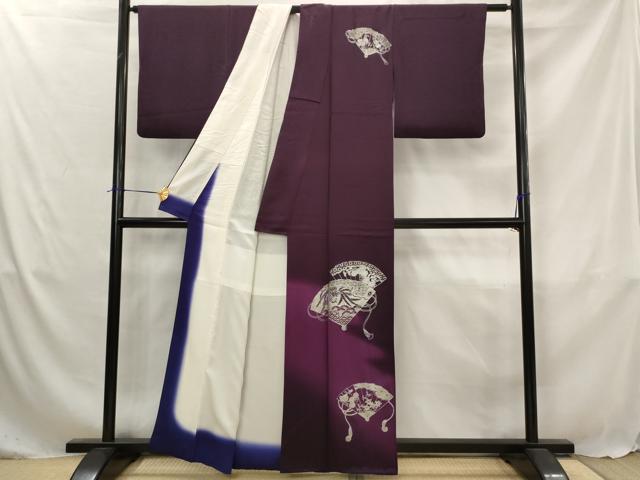 平和屋着物■訪問着 扇面鳳凰花文 暈し染め 銀彩 正絹 逸品 AABJ5060st