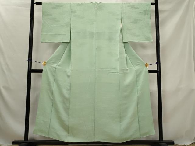 平和屋着物■上質な色無地 吉祥雲取り地紋 山葵色 正絹 逸品 AABJ5061st