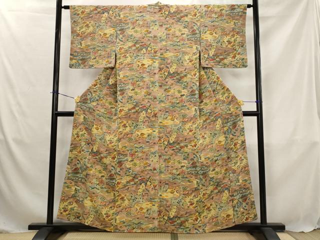平和屋着物■上質な小紋 風景花文 正絹 逸品 未使用 AABJ5062st