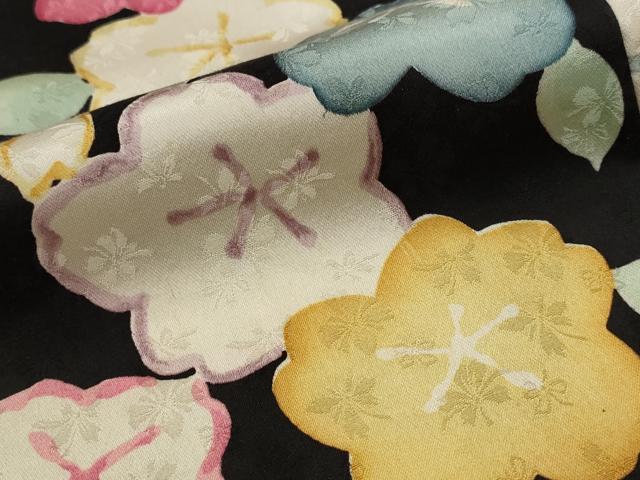 平和屋着物■上質な小紋 舞花文 黒地 正絹 逸品 AABJ5079st