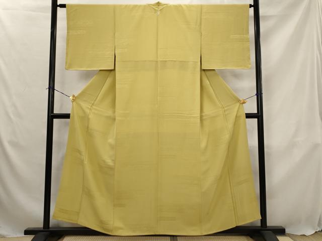 平和屋着物■上質な色無地 横段花地紋 芥子色 正絹 逸品 AABJ5102st