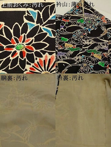 平和屋着物■上質な小紋 型染め 風景花鳥文 黒地 正絹 逸品 AABJ5107st