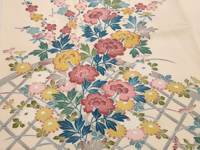 平和屋着物■訪問着 友禅 作家物 草花文 正絹 逸品 AABJ5111st