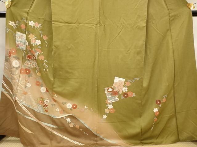 平和屋着物■訪問着 駒刺繍 色紙花文 暈し染め 金彩 正絹 逸品 AABJ5118st