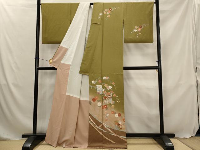 平和屋着物■訪問着 駒刺繍 色紙花文 暈し染め 金彩 正絹 逸品 AABJ5118st