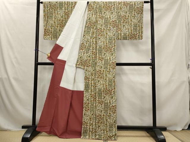 平和屋着物■上質な小紋 更紗花鳥文 正絹 逸品 AABJ5119st