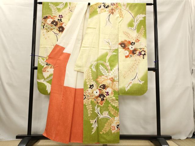 平和屋着物■豪華振袖 駒刺繍 吉祥花文 暈し染め 金彩 正絹 逸品 AABJ5131st