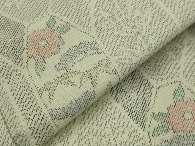平和屋着物▽上質な紬 単衣 亀甲草花文 正絹 逸品 AABJ5153st