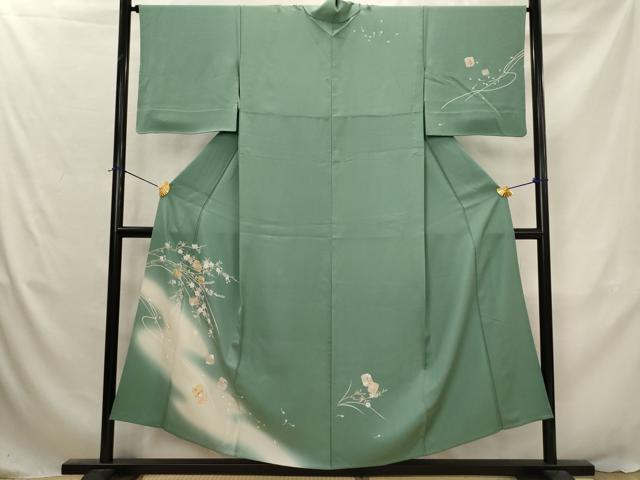 平和屋着物▽訪問着 単衣 糸巻花文 暈し染め 金彩 正絹 逸品 AABJ5154st