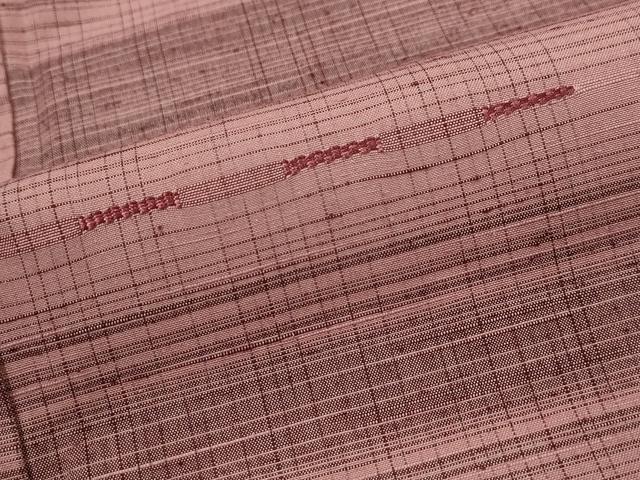 平和屋着物▽上質な紬 単衣 刺繍 横段文 正絹 逸品 AABJ5155st