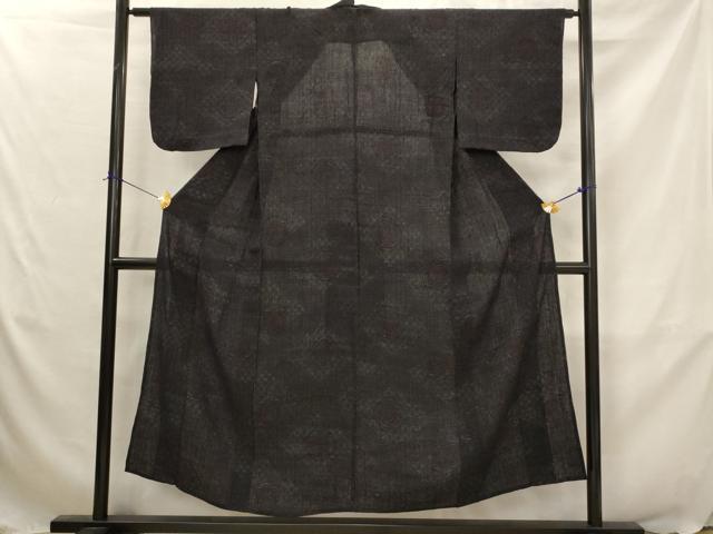 平和屋着物▽結城ちぢみ 単衣 正倉院花文 正絹 逸品 AABJ5156st