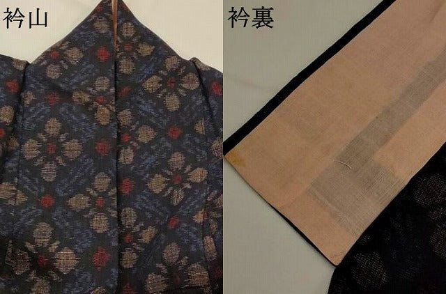 平和屋着物▽結城ちぢみ 単衣 花菱文 正絹 逸品 AABJ5158st