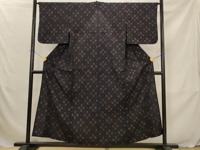 平和屋着物▽結城ちぢみ 単衣 花菱文 正絹 逸品 AABJ5158st
