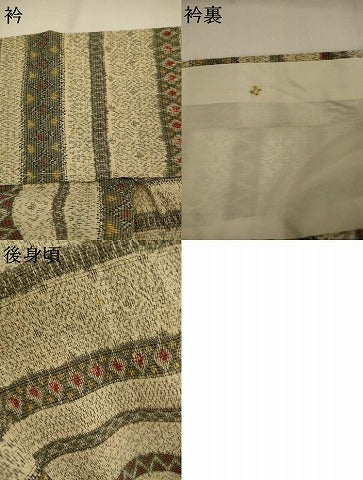 平和屋着物▽本塩沢 単衣 横段文 正絹 逸品 AABJ5159st