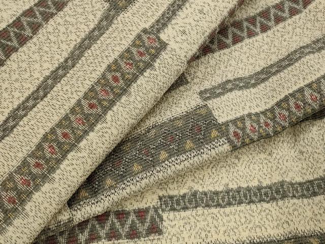 平和屋着物▽本塩沢 単衣 横段文 正絹 逸品 AABJ5159st