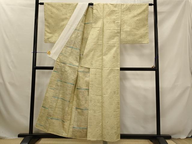 平和屋着物▽上質な紬 単衣 花菱文 正絹 逸品 AABJ5161st