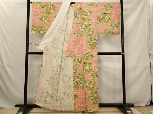 平和屋着物▽上質な小紋 単衣 草花文 金彩 正絹 逸品 AABJ5163st