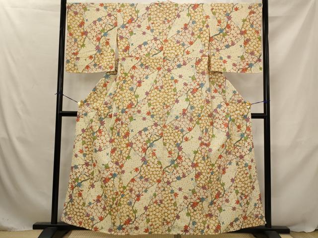 平和屋着物▽上質な小紋 単衣 楓 金彩 正絹 逸品 AABJ5164st