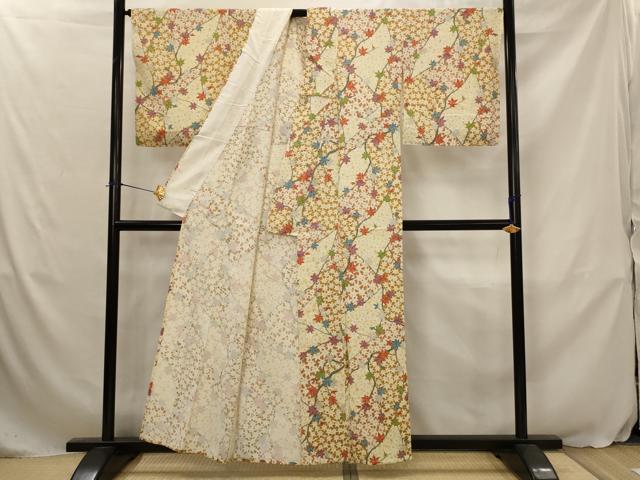 平和屋着物▽上質な小紋 単衣 楓 金彩 正絹 逸品 AABJ5164st