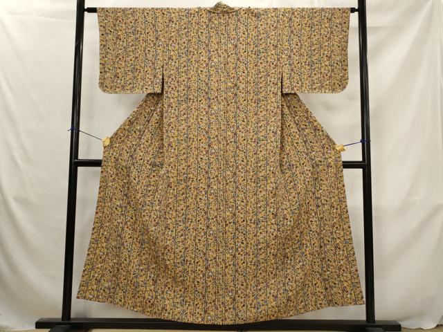 平和屋着物▽上質な小紋 単衣 型染め 花鳥文 正絹 逸品 AABJ5170st