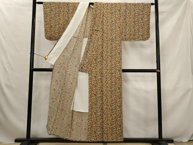 平和屋着物▽上質な小紋 単衣 型染め 花鳥文 正絹 逸品 AABJ5170st