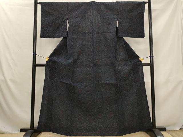 平和屋着物▽結城ちぢみ 単衣 更紗花文 正絹 逸品 AABJ5172st