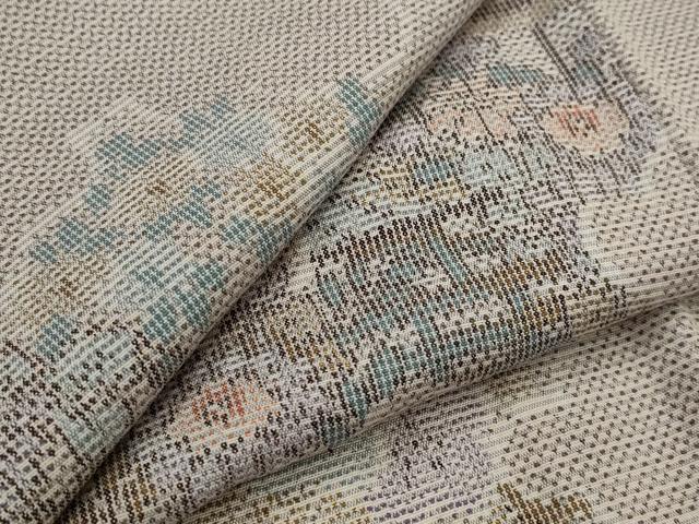 平和屋着物▽上質な紬 単衣 風景花文 正絹 逸品 AABJ5174st