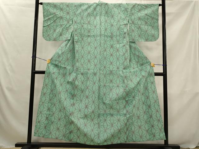 平和屋着物▽上質な紬 単衣 麻の葉文様 正絹 逸品 AABJ5183st
