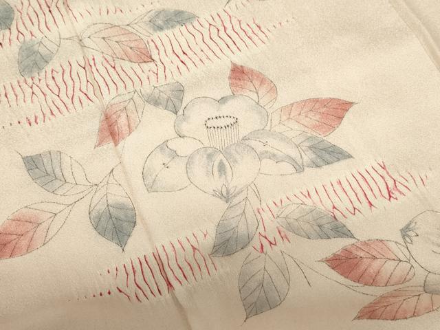 平和屋着物■訪問着 手描き 絞り 椿文 正絹 逸品 AABJ5225br
