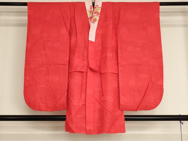 平和屋着物∵子供 女の子 長襦袢 無双仕立て 雲取り花地紋 赤色 半衿刺繍 洗える着物 AABJ5247ja