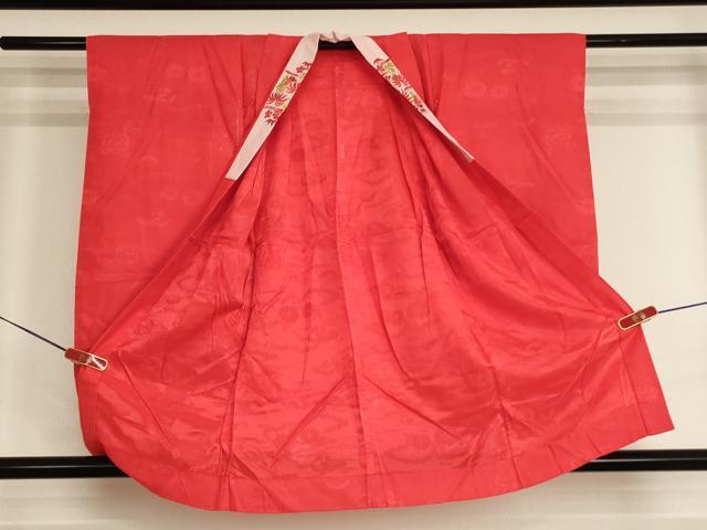 平和屋着物∵子供 女の子 長襦袢 無双仕立て 雲取り花地紋 赤色 半衿刺繍 洗える着物 AABJ5247ja