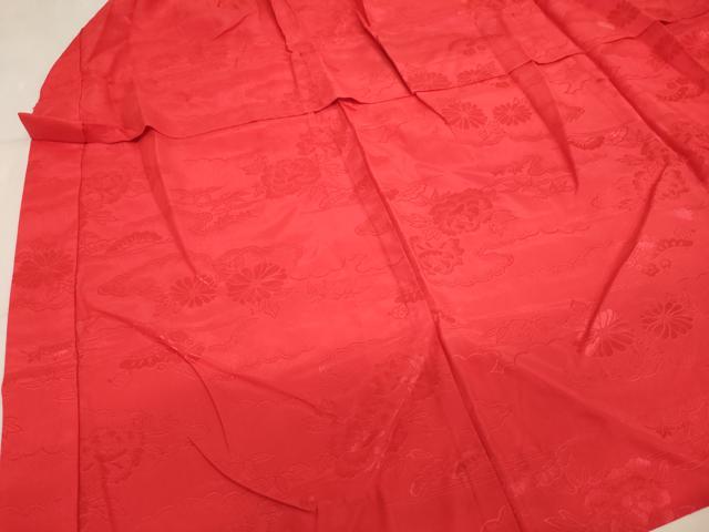 平和屋着物∵子供 女の子 長襦袢 無双仕立て 雲取り花地紋 赤色 半衿刺繍 洗える着物 AABJ5247ja