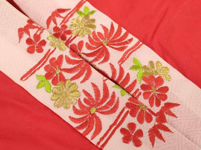平和屋着物∵子供 女の子 長襦袢 無双仕立て 雲取り花地紋 赤色 半衿刺繍 洗える着物 AABJ5247ja