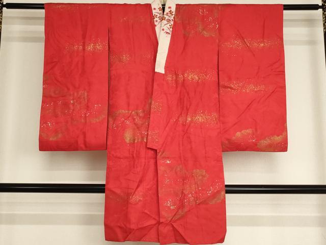 平和屋着物∵子供 女の子 長襦袢 袷 飛鶴花文 金銀彩 半衿刺繍 逸品 AABJ5252ja