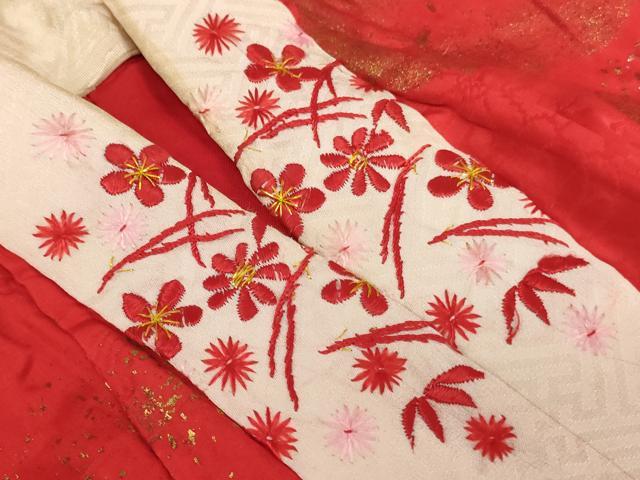 平和屋着物∵子供 女の子 長襦袢 袷 飛鶴花文 金銀彩 半衿刺繍 逸品 AABJ5252ja