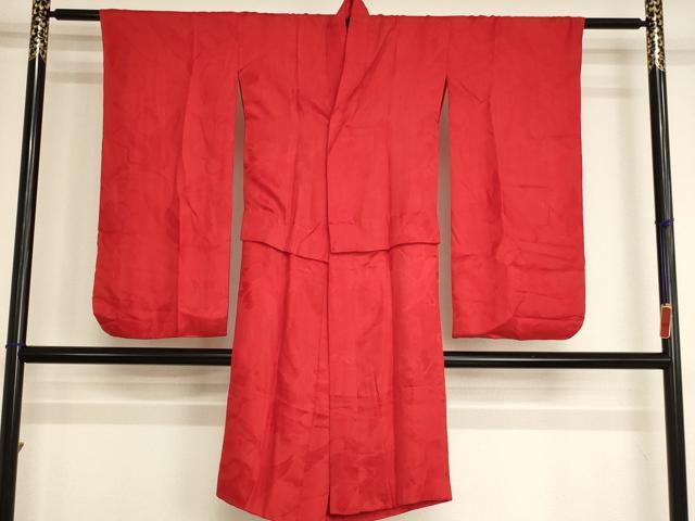 平和屋着物∵子供 女の子 長襦袢 袷 飛鶴松地紋 赤色 逸品 AABJ5253ja
