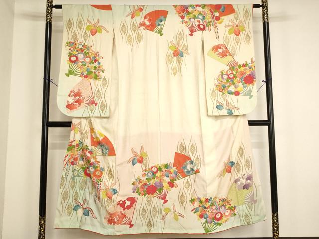 平和屋着物∵女の子 十三参り 子供 祝着 刺繍 扇面花文 暈し染め 金糸 金彩 逸品 AABJ5259ja