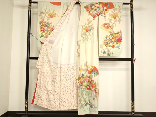 平和屋着物∵女の子 十三参り 子供 祝着 刺繍 扇面花文 暈し染め 金糸 金彩 逸品 AABJ5259ja