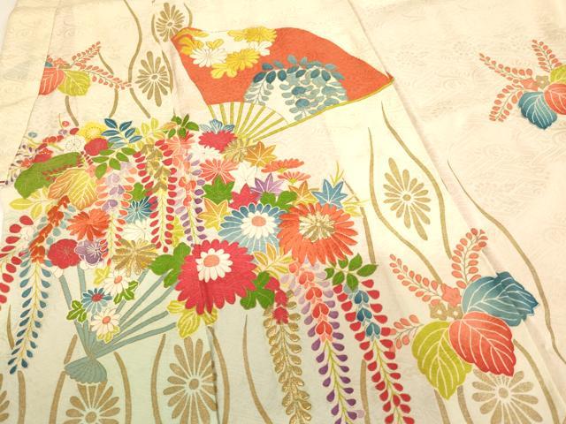 平和屋着物∵女の子 十三参り 子供 祝着 刺繍 扇面花文 暈し染め 金糸 金彩 逸品 AABJ5259ja
