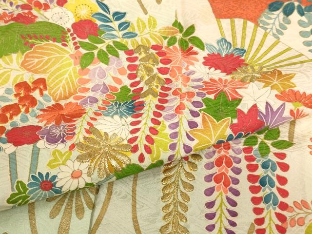 平和屋着物∵女の子 十三参り 子供 祝着 刺繍 扇面花文 暈し染め 金糸 金彩 逸品 AABJ5259ja