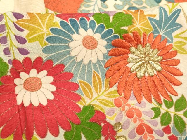 平和屋着物∵女の子 十三参り 子供 祝着 刺繍 扇面花文 暈し染め 金糸 金彩 逸品 AABJ5259ja