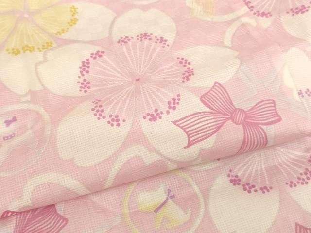 平和屋着物*夏物 子供 女の子 浴衣 pom ponette 舞桜 リボン 犬 綿 逸品 未使用 AABJ5673ja