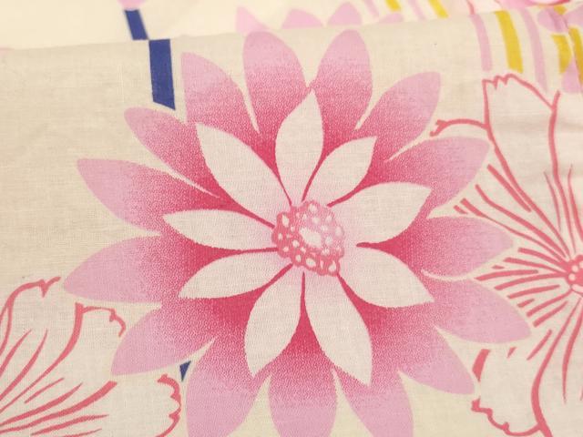 平和屋着物*夏物 子供 女の子 浴衣 舞花文 綿 逸品 AABJ5684ja