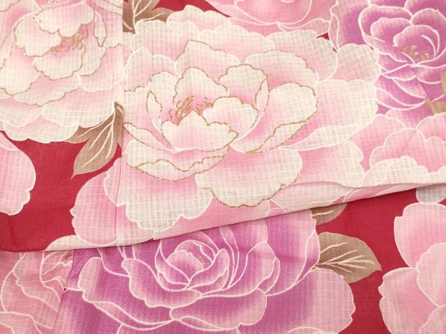 平和屋着物*夏物 子供 女の子 甚平 上衣 綿紅梅 舞花文 綿 逸品 AABJ5686ja