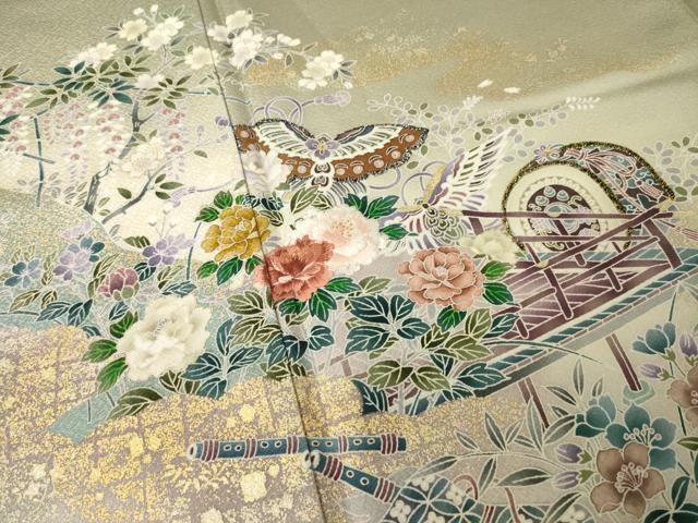 平和屋着物●京友禅 外池雅峰 色留袖 刺繍 花蝶楽器文 暈し染め 金彩 上代43万 正絹 逸品 未使用 AABJ5722ck