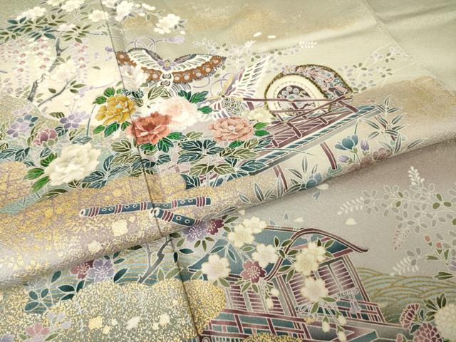 平和屋着物●京友禅 外池雅峰 色留袖 刺繍 花蝶楽器文 暈し染め 金彩 上代43万 正絹 逸品 未使用 AABJ5722ck