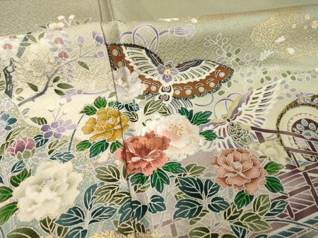 平和屋着物●京友禅 外池雅峰 色留袖 刺繍 花蝶楽器文 暈し染め 金彩 上代43万 正絹 逸品 未使用 AABJ5722ck