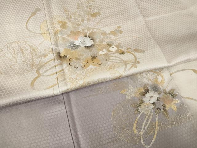 平和屋着物●訪問着 刺繍 花車文 暈し染め 金銀彩 正絹 逸品 AABJ5726ck