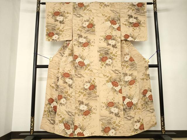平和屋着物●上質な小紋 流水花文 正絹 逸品 AABJ5727ck